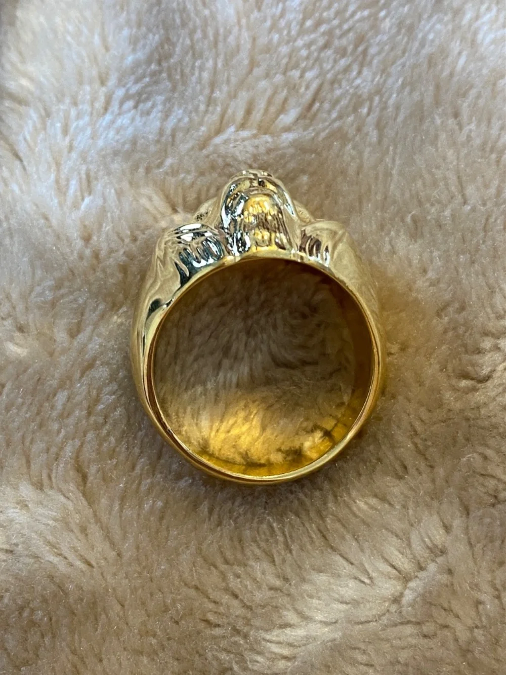 Vintage Gold Plated Lion Head Statement Unmarked Thick Unisex Ring Heavy Chunky